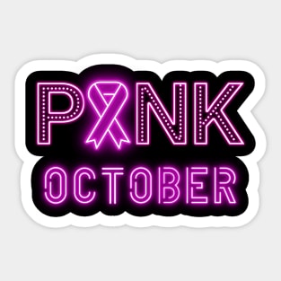 Pink October Neon Letters Sticker